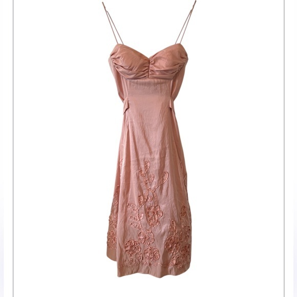 Onyx Nite Y2K Flocked Powder Pink Feminine Tea Length Romantic Dress Size 8 - Picture 1 of 10